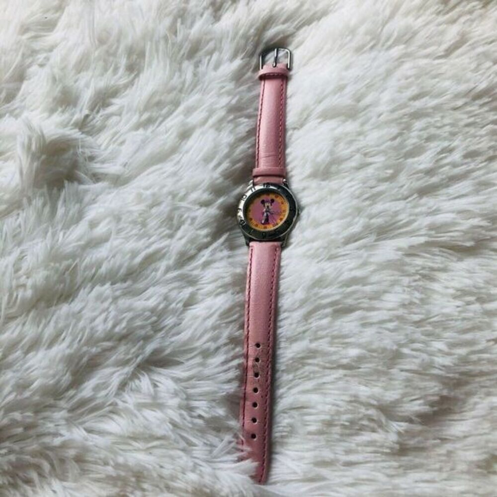 Disney Minnie Mouse Watch Pink Genuine Leather Analog Wrist Watch Japan Movt. - Picture 6 of 12